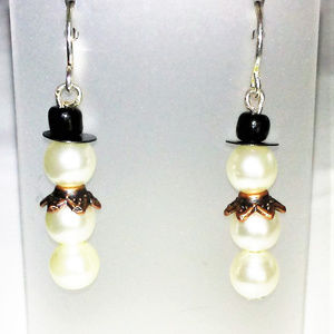 Pearl Snowman Silver Filled Christmas Earrings